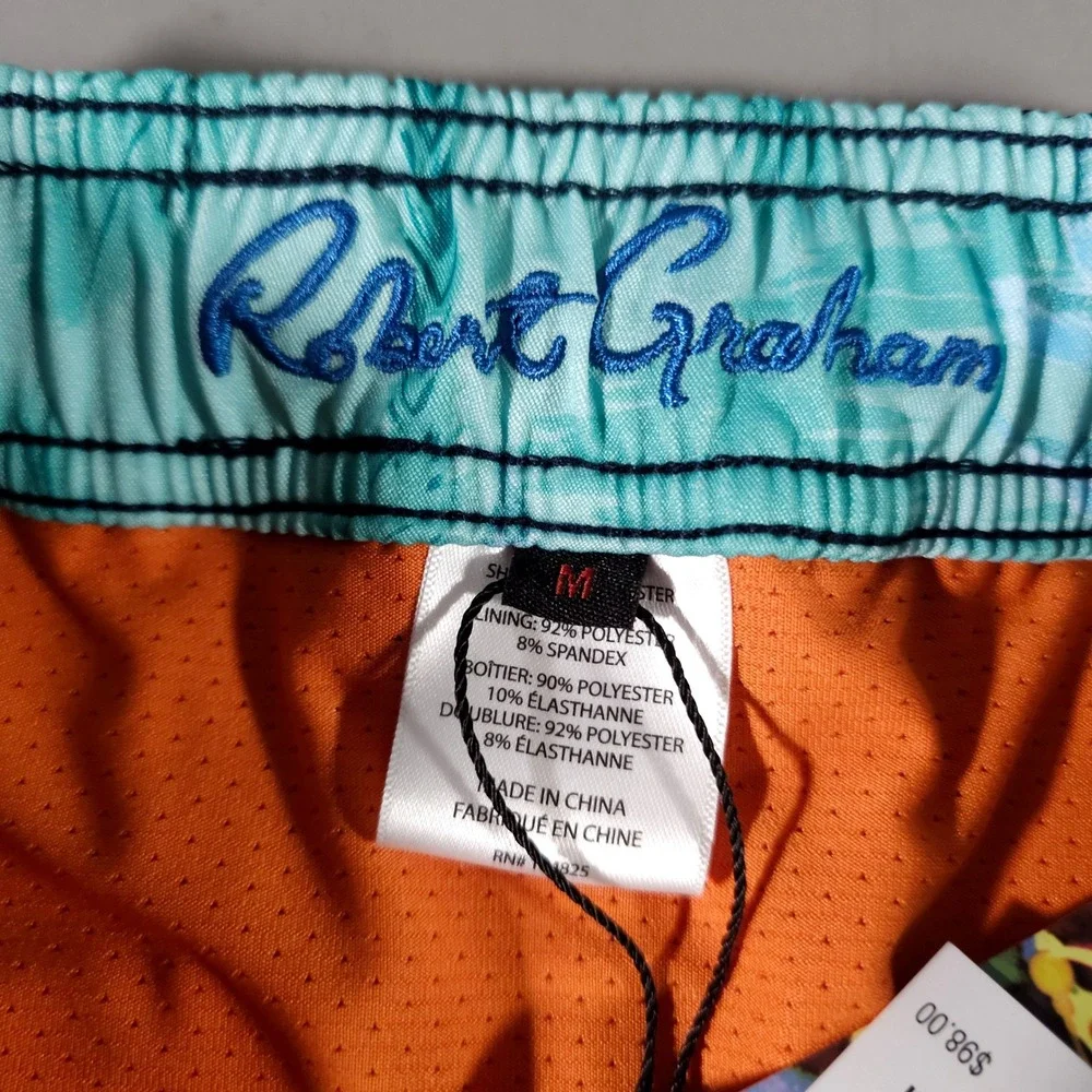 Robert Graham Swim Trunks Mens Medium Navy Blue Monkey Business Martini SMRG112